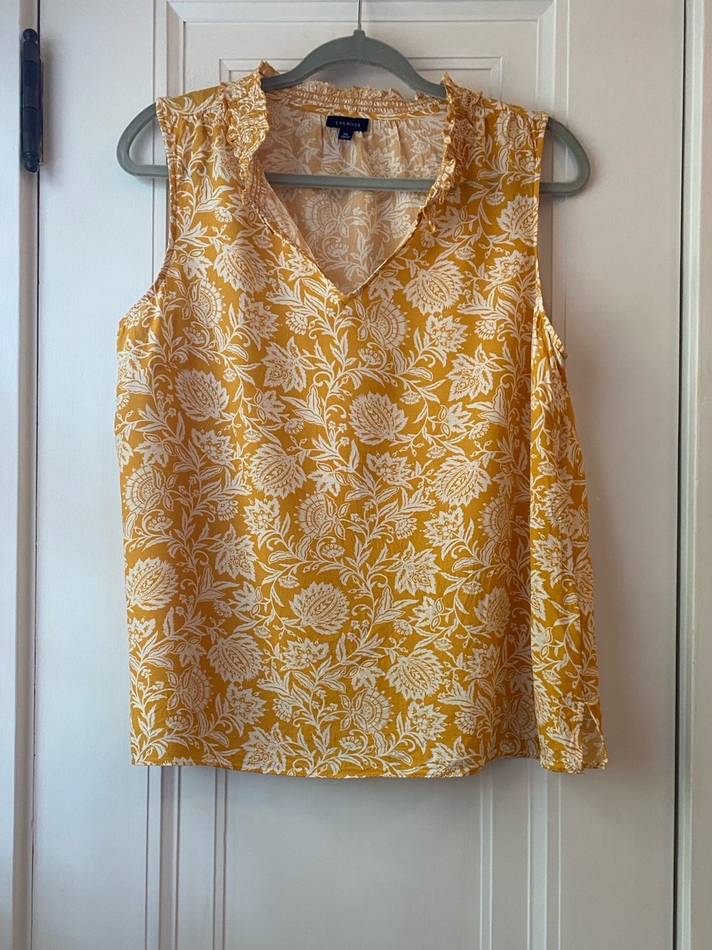 Talbots sunny yellow & white floral print top blouse shirt XL